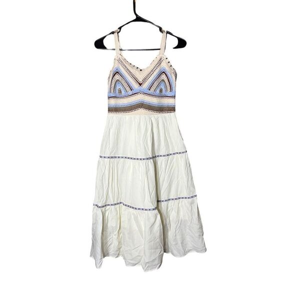 Cider Dresses & Skirts - Cider V-Neck Patchy Crochet Ruffle Mini Dress Size Small